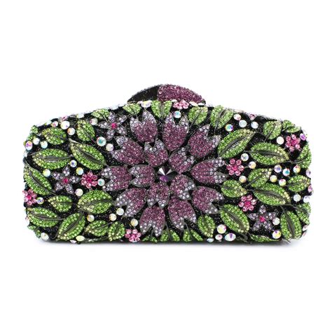 Purple Flower Green Rhinestones Clutch Evening Handbag 8601a G In Evening Bags From Luggage