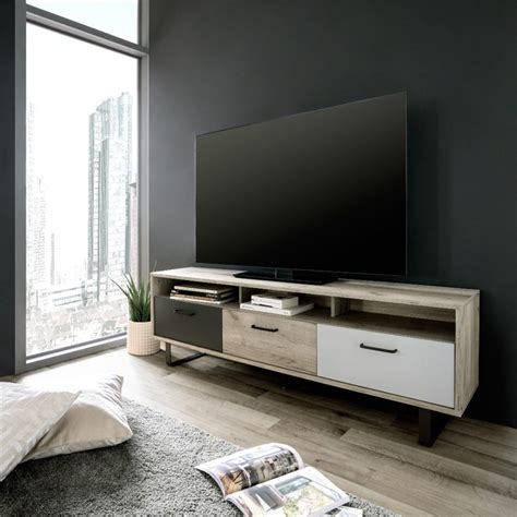 Mobile Porta Tv Cm Con Ante A Ribalta Colore Rovere E Grigio