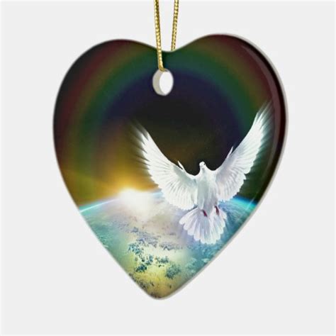 Dove Of Peace Holy Spirit Over Earth With Rainbow Ceramic Ornament Zazzle