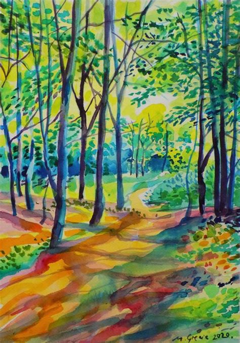 Forest path XV Painting by Maja Grecic | Original landscape painting ...