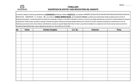 Formato Recolecci N Firmas Oficial Y Definitivo Revocatoria Mandato