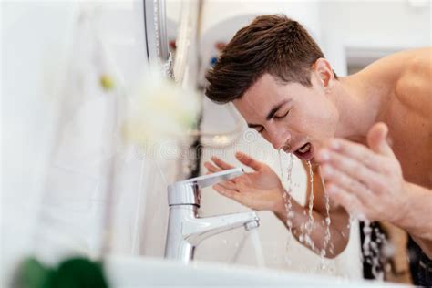 Man Washing Face Morning Practicing Hygiene Stock Photos Free