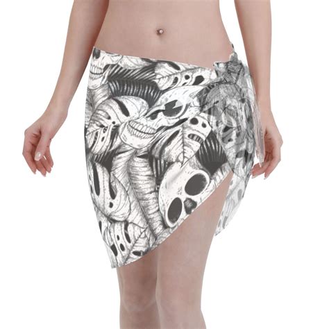 Coaee Skull And Palm Leaves Women S Short Sarongs Beach Wrap Sheer