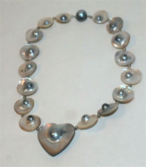 Vintage Blister Mabe Pearl Necklace With Large Heart Gem