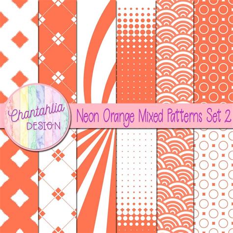 Free Digital Papers Featuring Mixed Patterns In Neon Orange