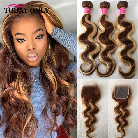 Ombre Hair Bundles Closure Brown Ombre Bundles Closure 3 Bundles