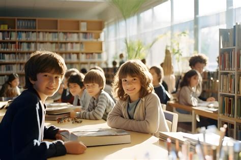 Premium AI Image | group of school students library background