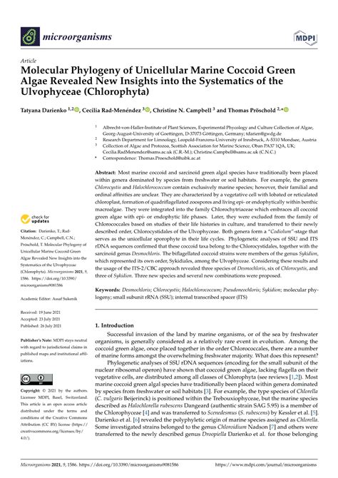 Molecular Phylogeny Of Unicellular Marine Coccoid Green Algae Revealed