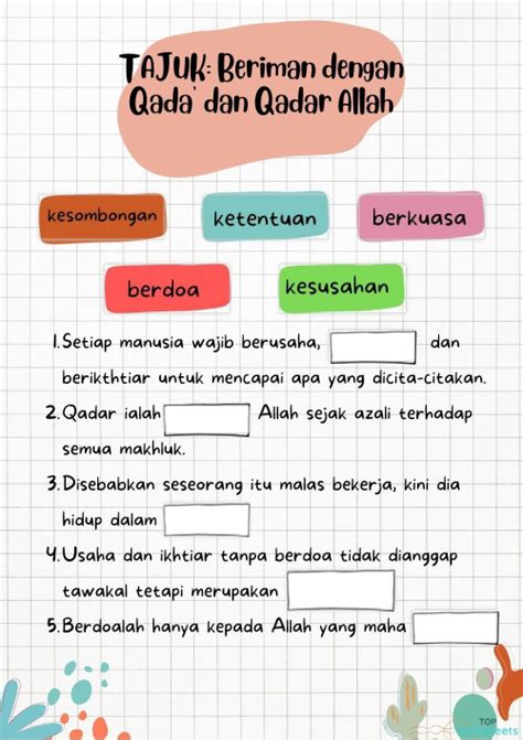 Beriman Dengan Qada Dan Qadar Interactive Worksheet Topworksheets