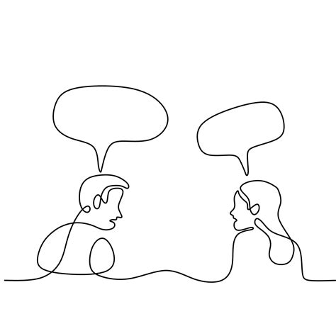 Continuous Line Drawing Of Man And Woman Having Conversation With