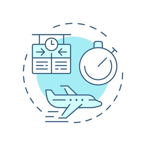 Reduced flight delays soft blue concept icon. Departure time, aircraft