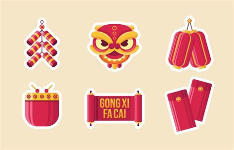 Set Of Chinese New Year Sticker Vector Art At Vecteezy