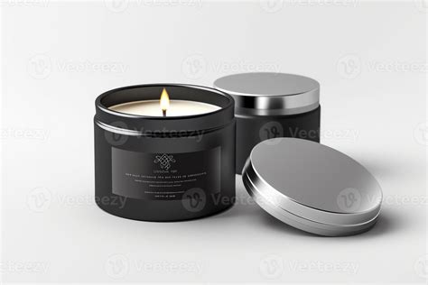 Black And Silver Metal Jar Travel Candle Mockup With Lid And White Background Candle Box Design