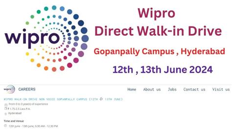 Wipro Direct Walk In Drive June 2024 At Hyderabad Non Voice Any