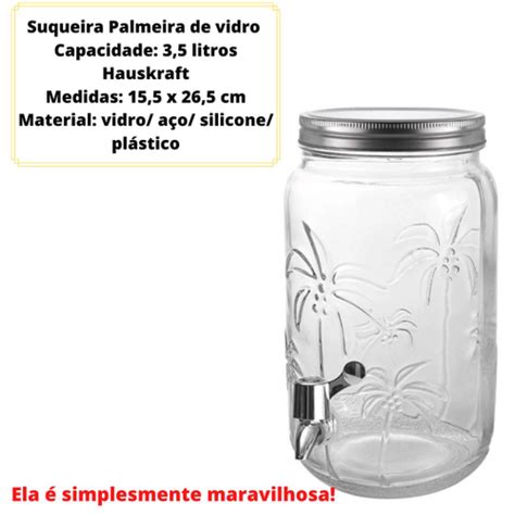 Suqueira De Vidro Palmeira 3 5 Litros Hauskraft Decorada No Shoptime