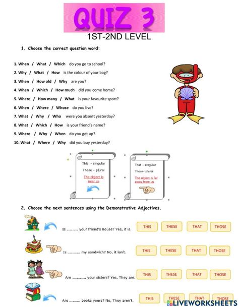 Quiz Demonstrative Adjectives Wh Questions There Is Are Worksheet