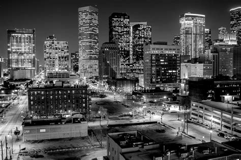 Houston Framed Art Black And White Downtown Houston At Night Clip