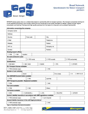 Fillable Online Road Network Berger Logistik Fax Email Print Pdffiller