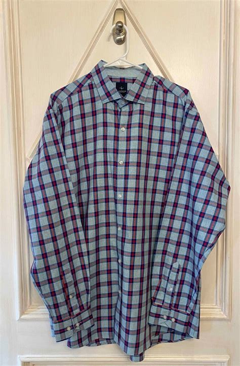 Tailorbyrd Mens Red Chambray Blue Plaid Long Sleeve S Gem