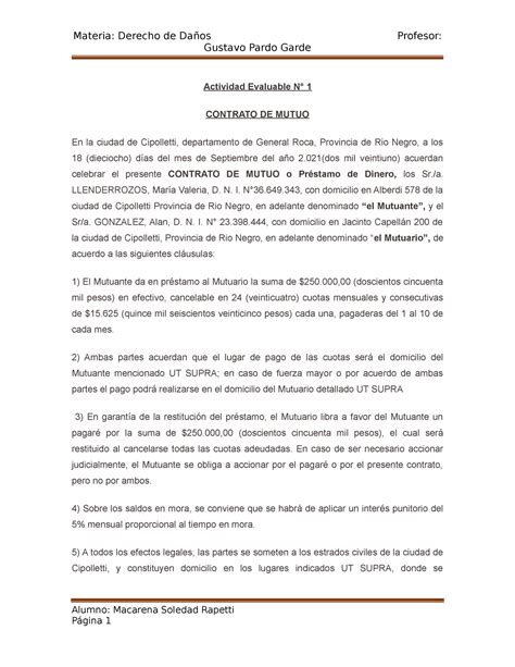 Actividad Evaluable N 1 Derecho de Daños kennedy Materia Derecho de