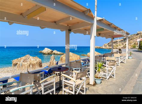 Typical Greek Tavern Along A Beach In Kokkari Town Samos Island