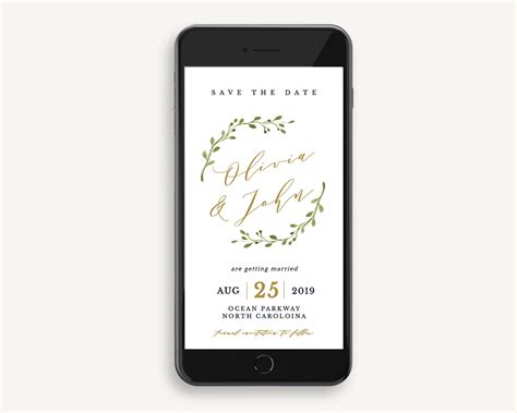 Electronic Save The Date Invitation Wedding Greenery Invite Etsy