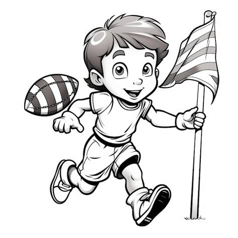 Premium Photo | Flag Football hand drawn cute coloring book kawaii line art