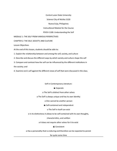 Lecture Notes In Uts Chapter 1 7 Central Luzon State University Science City Of Muñoz 3120