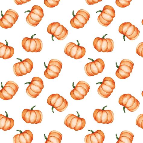 Seamless Pattern With Watercolor Pumpkins On A White Background Cute