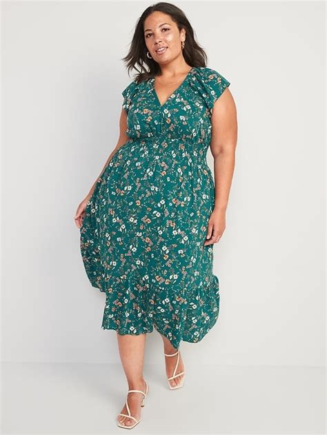 Waist Defined Flutter Sleeve Smocked Floral Midi Dress Old Navy