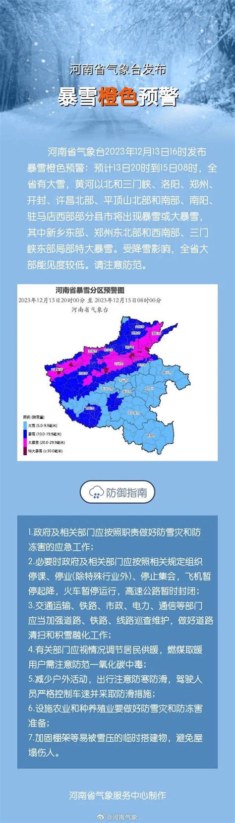 大河早点看丨河南暴雪寒潮大风道路结冰四预警齐发；河南多地中小学、幼儿园今天临时停课；郑州发布最新任免通知雨雪范围