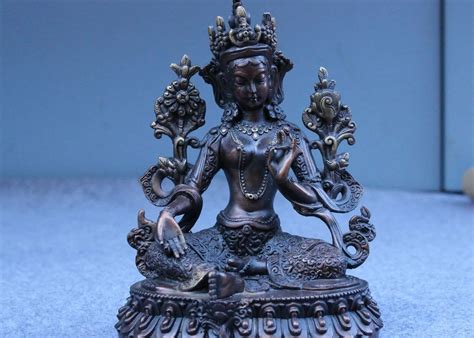 Tibet Bronze Green Tara Mahayana Buddhism Enlightenment Goddess