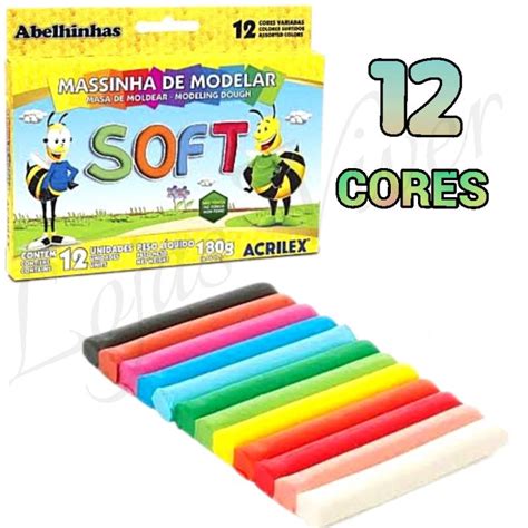 Massinha De Modelar 12 Cores Soft 180g Acrilex Shopee Brasil