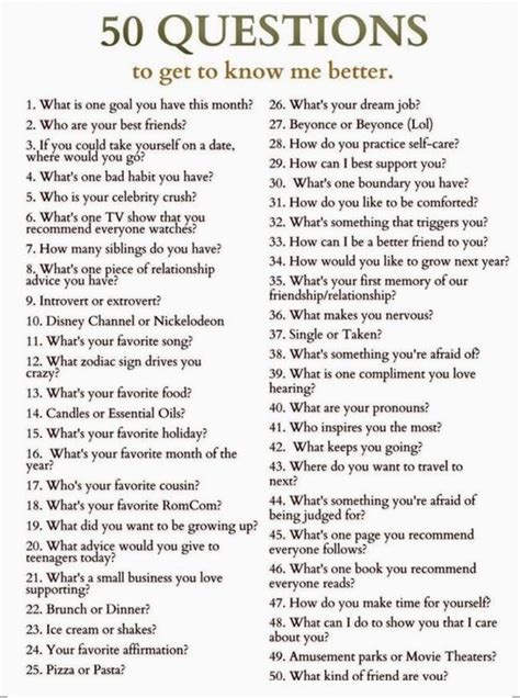 50 Questions To Get To Know Mw Better Questions To Know Someone Fun Questions To Ask Text