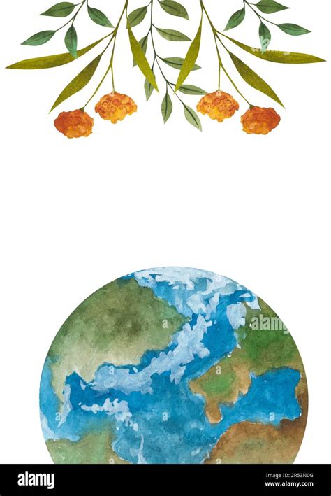 Planet Earth Watercolor Illustration Symbol Of Life Nature