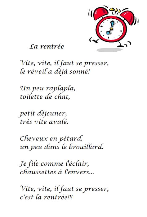 Poésie La Rentrée De Sylvie Poillevé Paroles Illustrées De La