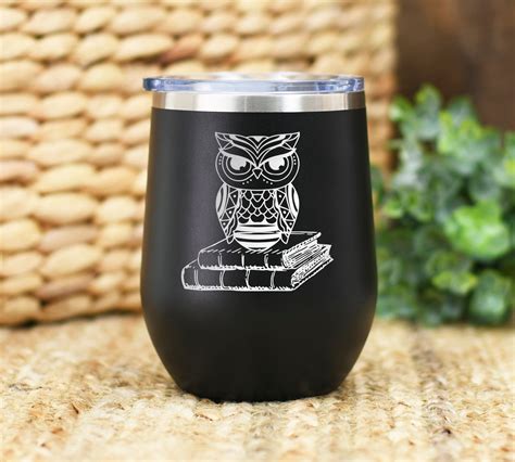 Owl Mug Owl Wine Tumbler On Books Teacher Tumbler Etsy