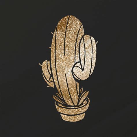 Glittery Gold Saguaro Cactus Design Free PSD Illustration Rawpixel