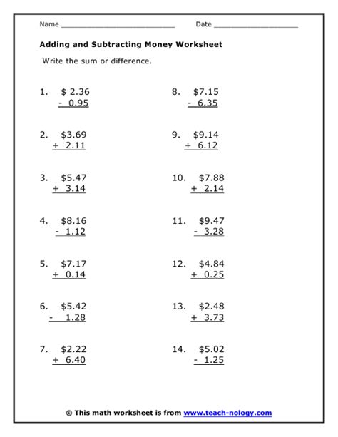 Addition And Subtraction Of Money