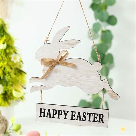 Hj F Cartoon Wooden Plaque Sign Cute Wall Hanging Happy Easter Bunny