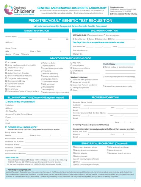 Fillable Online Genetics Pediatric And Adult Testing Requisition