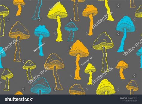 Amanita Choky Mushrooms Seamless Pattern Illustration Stock Vector