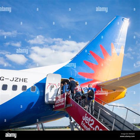 Passengers Boarding Jet2 Flight At Leeds Bradford Airport England