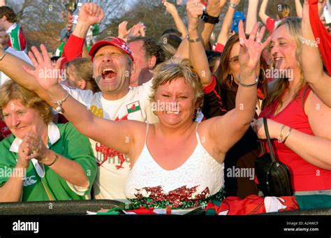 Female Welsh Rugby Fans Celebrate Wales Winning An International Match