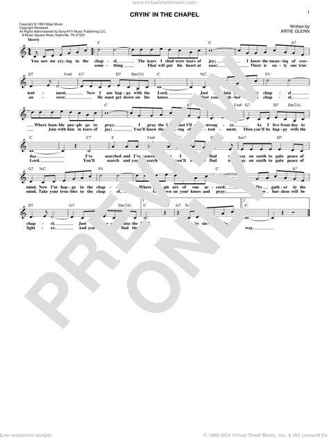 Cryin In The Chapel Sheet Music Fake Book PDF Interactive