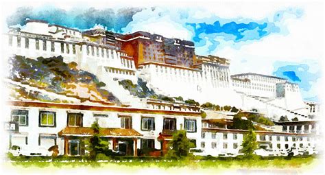 Potala Palace in Watercolor Photograph by Mario Carini - Fine Art America