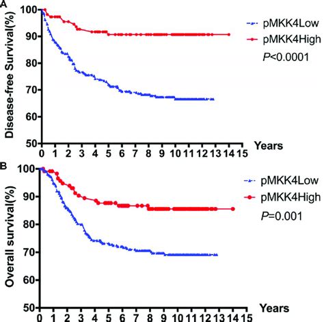 Kaplanmeier Survival Curves For Dfs A And Os B According To Pmkk4 Download Scientific
