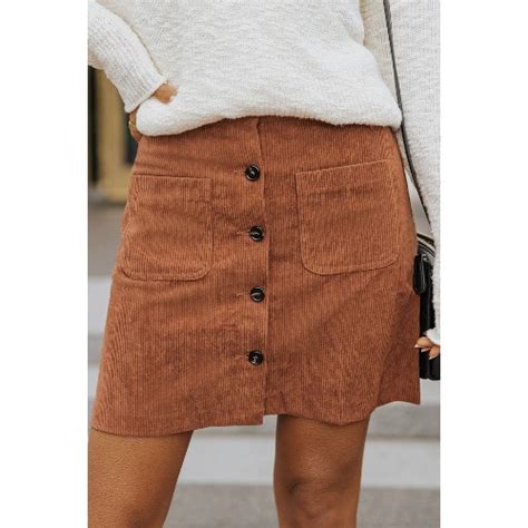 Brown Button Front Corduroy Mini Skirt Ladybits