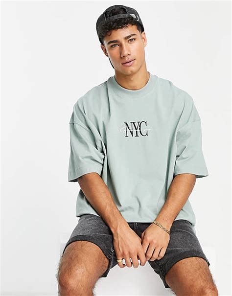 Topman Extreme Oversized T Shirt With Nyc Embroidery In Sage Asos