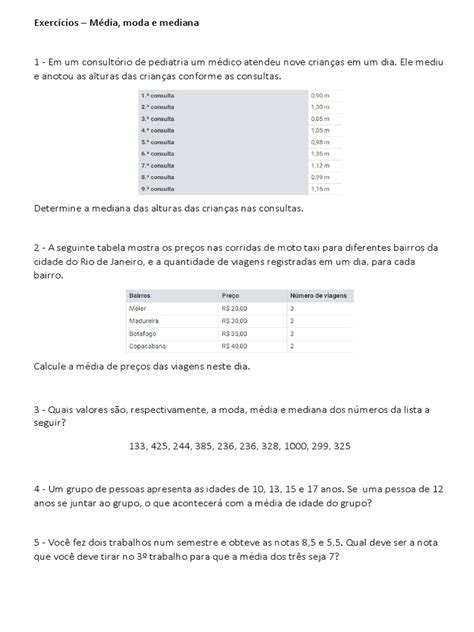 Media Mediana E Moda Exercicios Resolvidos 8 Ano Doc - Exercícios Moda, Media e Mediana | PDF
